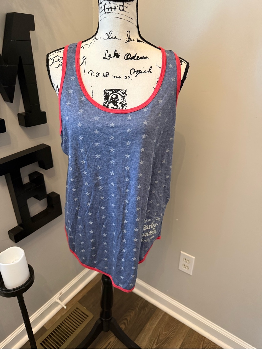 Harley-Davidson Blue Star-Print Tank Top with red Trim XL